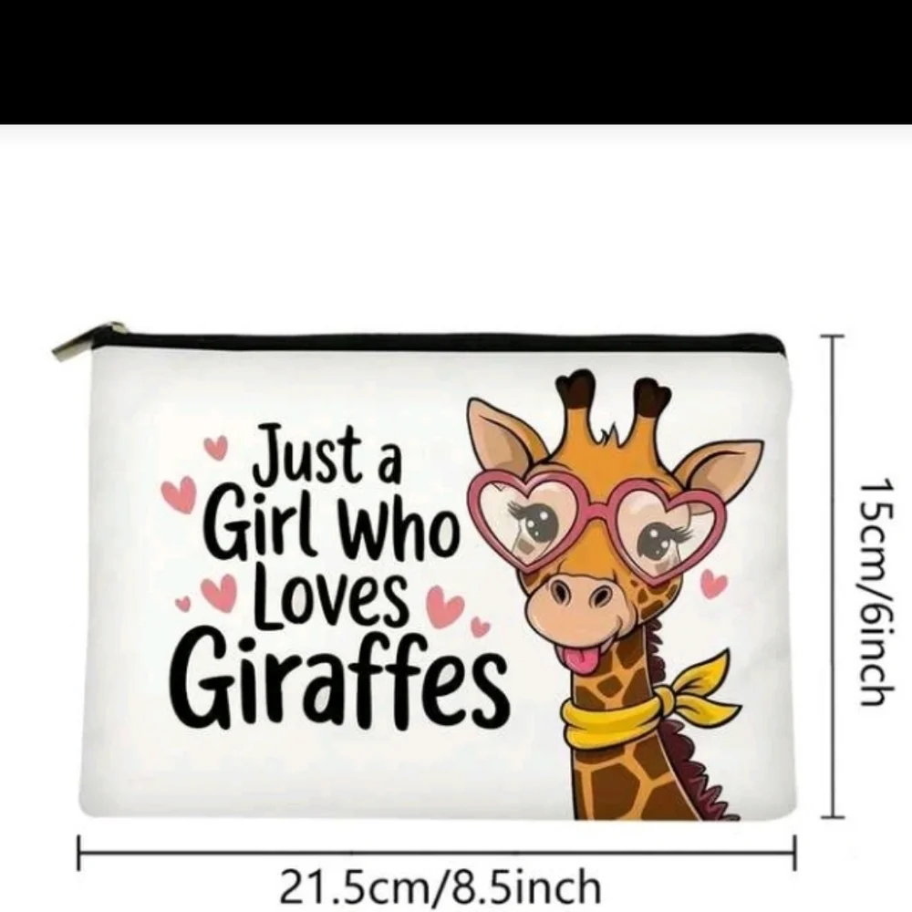 Just A Girl Who Loves Giraffes White Cosmetic Bag Giraffe Print Zip Pouch Purse